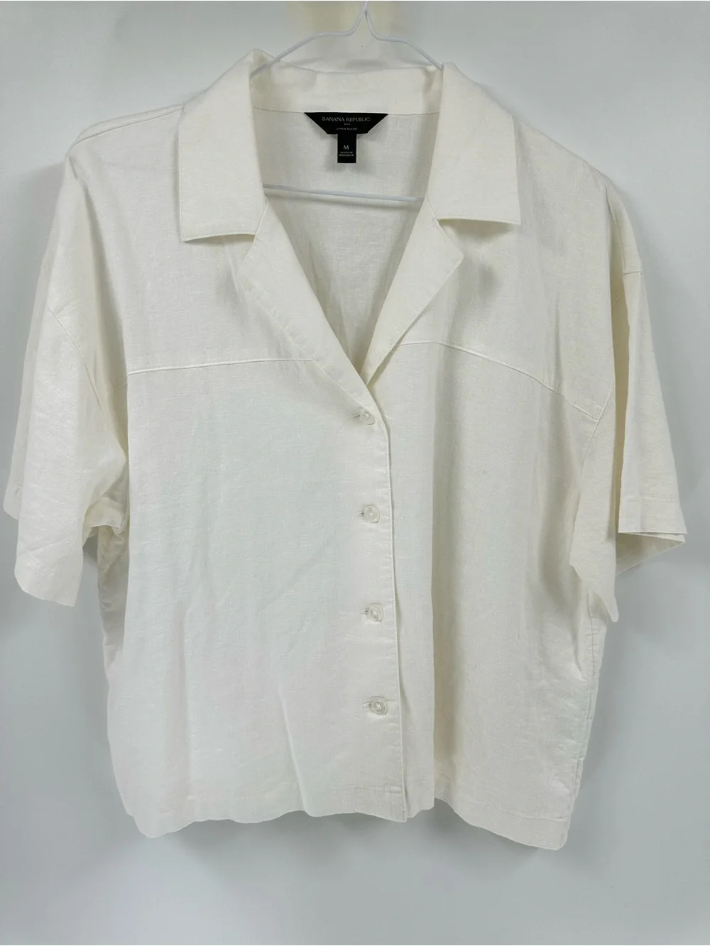 Banana Republic Linen blend White Casual collar Button-Down boxy Shirt Sz M